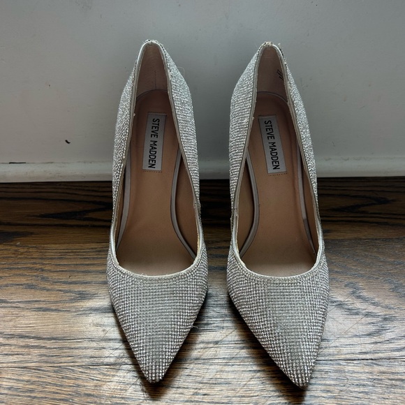 Steve Madden Silver Diamond Stiletto Heels Elegant Pumps - Picture 1 of 6